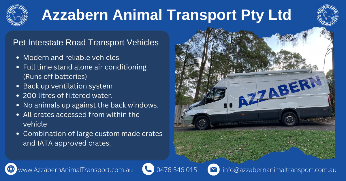 Full time stand alone air conditioning runs off batteries, backup ventilation system, internal loading, no pets against back windows, 200L filtered water, hygienic custom made crates